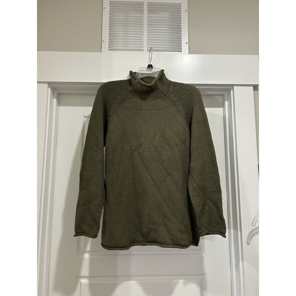 L.L. Bean Roll Neck Green Sweater Women Large Cotton Preppy Gorp Nature Outdoors